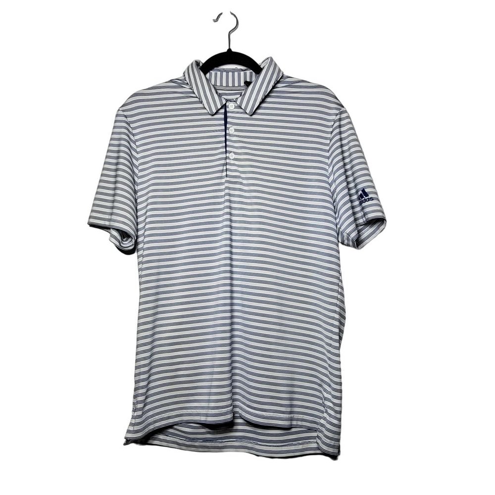 Adidas Men's‎ Blue and White Striped Short Sleeve Polo Size Small Preppy Active